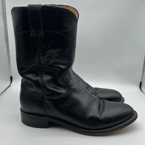 Justin boots 3133 Roper Western Black Leather Cowboy Classic Mens 8 1/2 E
